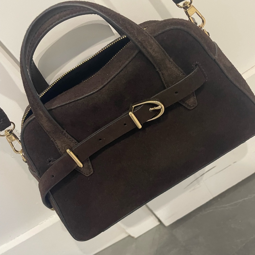Madewell Dark Brown Suede Top-Handle Satchel with Strap - Picture 4 of 5